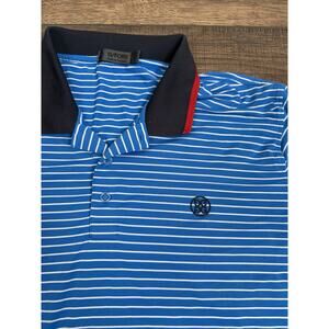 G/FORE Polo Shirt L Mens Blue Striped Short Sleeve Performance Golf Polo